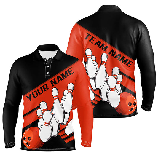 Black And Orange Custom Bowling Shirts For Men, Bowling League Shirt Bowling Team Uniform IPHW7920