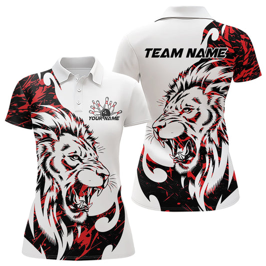 Custom Red Camo Lion Bowling Team Polo Shirts For Women, Lion Bowling League Shirt IPHW8855