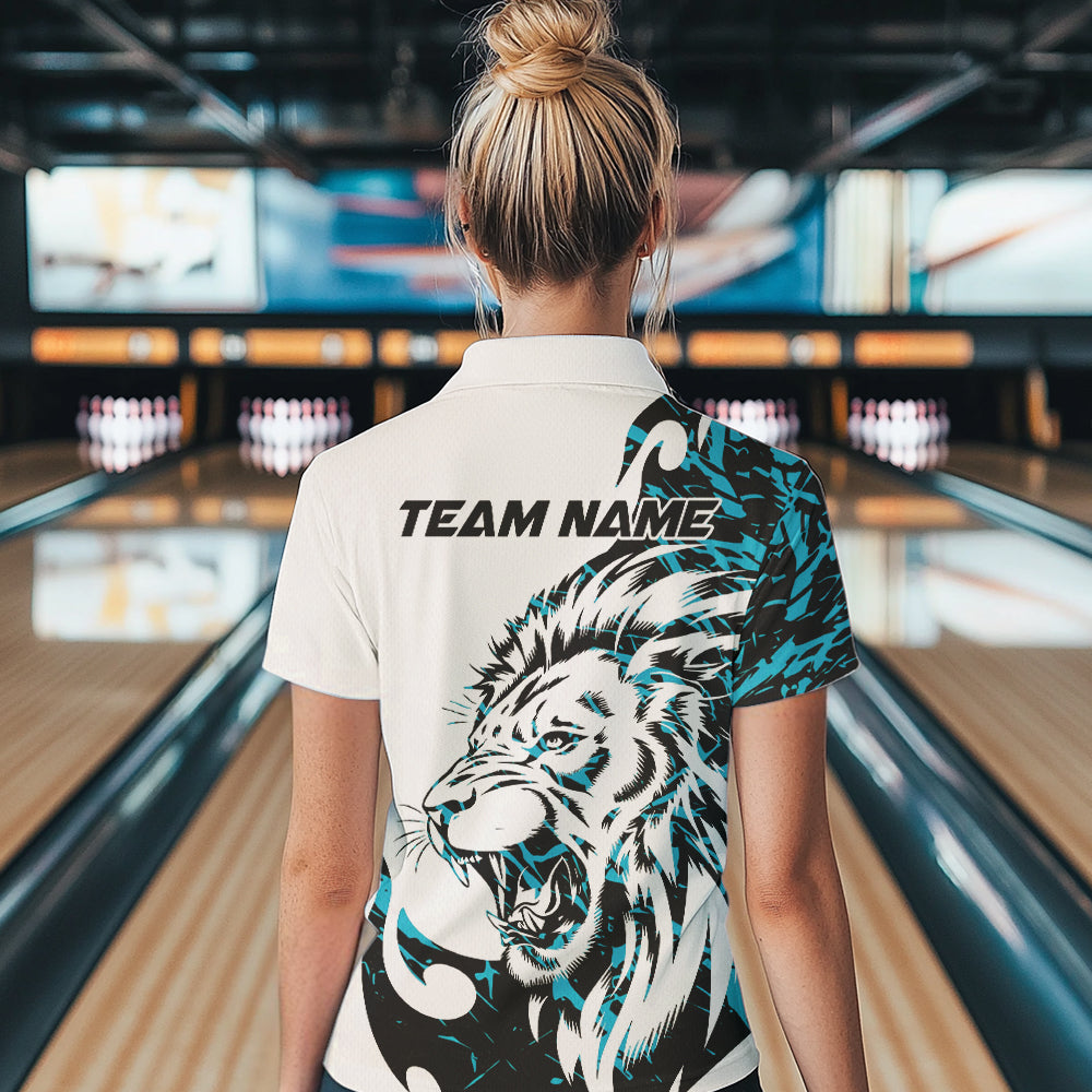 Custom Blue Camo Lion Bowling Team Quarter-Zip Shirts For Women, Lion Bowling League Shirt IPHW8856