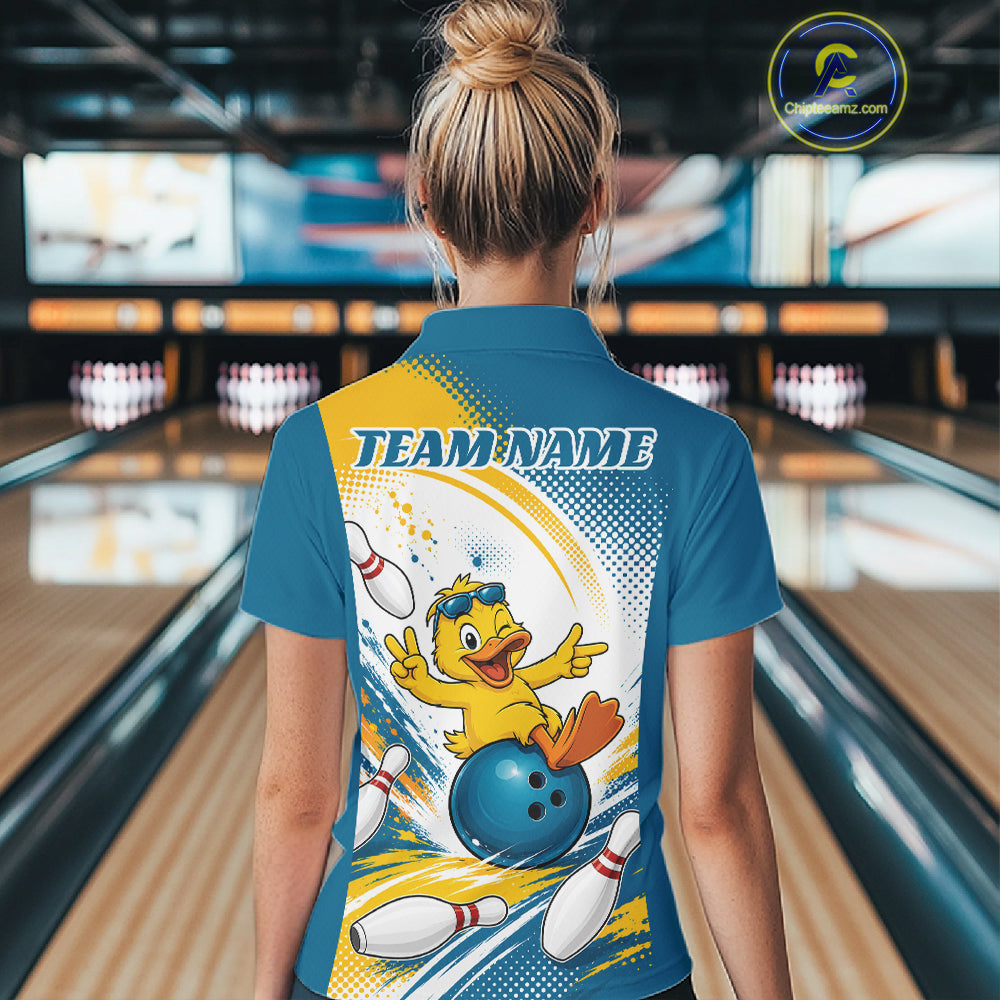 Custom Funny Yellow Duck Bowling Team Women Quarter-Zip Shirt, Playful Bowling Jersey IPHW11859