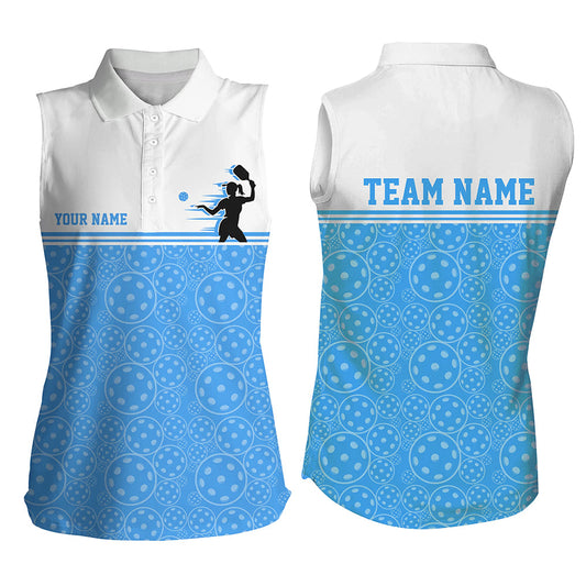 Custom Blue Pickleball Women's Sleeveless Polo Shirts, Pickleball Pattern Ladies Team Uniform IPHW8131
