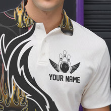 Load image into Gallery viewer, Colorful Rainbow Flame Ball Custom Bowling Team Men Polo Shirts, Fire Bowling League Shirt IPHW8865