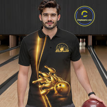 Load image into Gallery viewer, Custom Black And Gold Bowling Men Polo Shirt, Bowling Team Tournament Shirt Bowler Outfit IPHW11247