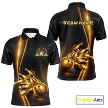 Load image into Gallery viewer, Custom Black And Gold Bowling Men Polo Shirt, Bowling Team Tournament Shirt Bowler Outfit IPHW11247