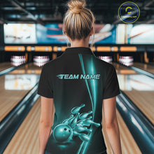 Load image into Gallery viewer, Custom Turquoise Blue Bowling Women Quarter-Zip Shirt, Bowling Tournament Shirt IPHW11249