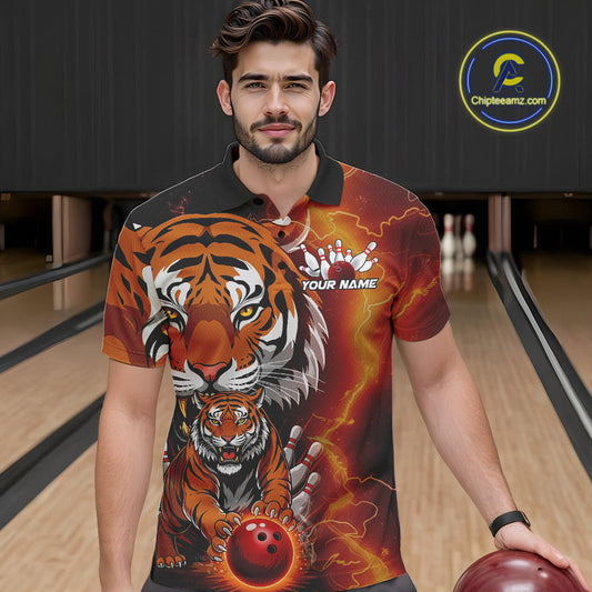 Custom Thunder Lightning Tiger Bowling Polo Shirts For Men, Bowling Team Outfit IPHW9093