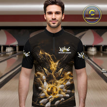 Load image into Gallery viewer, Custom Yellow Lightning Flame Dragons Bowling Men Quarter-Zip Shirt, Fire Dragon Bowling Jerseys IPHW9818