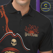 Load image into Gallery viewer, Custom Black And Orange Pirate Bowling Men Polo Shirt, Pirate Bowling Team Jerseys IPHW10709