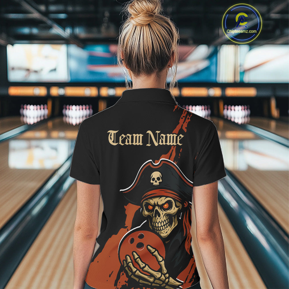 Custom Black And Orange Pirate Bowling Women Shirt, Pirate Bowling Team Jerseys IPHW10709