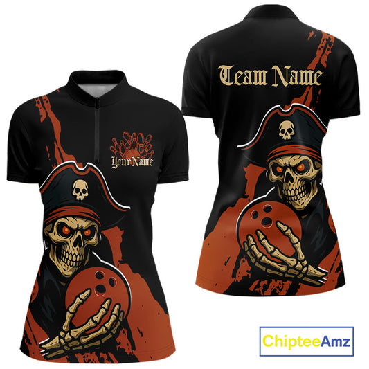 Custom Black And Orange Pirate Bowling Women Shirt, Pirate Bowling Team Jerseys IPHW10709