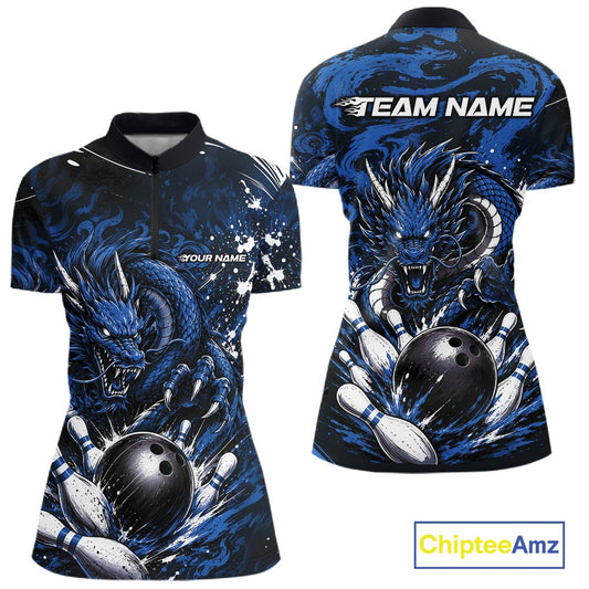 Bowlling jersey with blue dragon design on a white background, featuring 'Team Name' text.