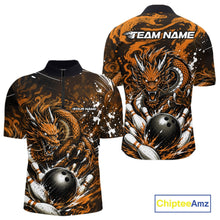 Load image into Gallery viewer, Bowling shirt with dragon design and customizable text on a white background