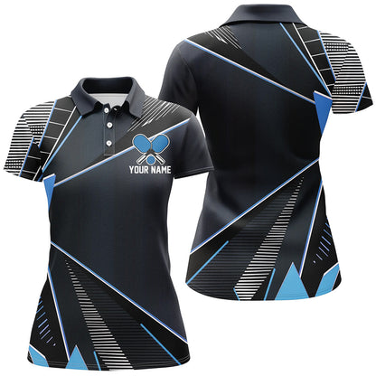 Black And Blue Personalized Pickleball Jerseys for women, Pickleball Polo Shirts Uniform IPHW6924