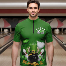 Load image into Gallery viewer, Custom Green St Patrick'S Day Bowling Quarter-Zip Shirts For Men, Saint Patrick Team Bowling Outfits IPHW8373