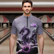 Load image into Gallery viewer, Custom Purple Thunder Lightning Dragon Bowling Quarter-Zip Shirts For Men, Bowling Team Uniform IPHW8558
