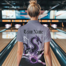 Load image into Gallery viewer, Custom Purple Thunder Lightning Dragon Bowling Quarter-Zip Shirts For Women, Bowling Team Uniform IPHW8558