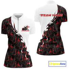 Load image into Gallery viewer, Custom Red Flame Bowling Women Quarter-Zip Shirt, Bowling League Shirt Bowlers Outfit IPHW11268
