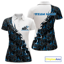 Load image into Gallery viewer, Custom Blue Flame Bowling Women Polo Team Shirt, Bowling League Shirt Bowlers Outfit IPHW11269