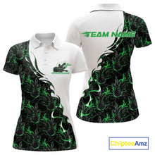 Load image into Gallery viewer, Custom Green Flame Bowling Women Polo Team Shirt, Bowling League Shirt Bowlers Outfit IPHW11272