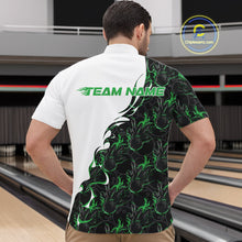 Load image into Gallery viewer, Custom Green Flame Bowling Men Quarter-Zip Team Shirt, Bowling League Shirt Bowlers Outfit IPHW11272