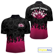 Load image into Gallery viewer, Custom Black And Pink Flame Bowling Team Jerseys, Men Quarter-Zip Bowling Tournament Shirt IPHW11274