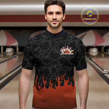 Load image into Gallery viewer, Custom Black And Orange Flame Bowling Team Jerseys, Men Quarter-Zip Bowling Tournament Shirt IPHW11275