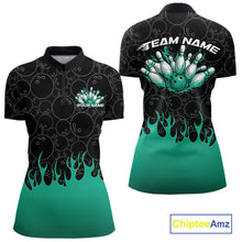 Load image into Gallery viewer, Custom Turquoise Green Flame Bowling Jerseys, Women Quarter-Zip Bowling Tournament Shirt IPHW11276