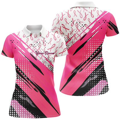 Customized Name Pink Ribbon Breast Cancer Awareness Polo Shirts For Women Outfits IPHW7126