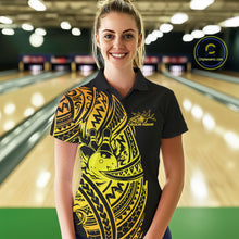 Load image into Gallery viewer, Custom Black And Gold Polynesian Tribal Bowling Women Shirt, Maori Bowling League Shirt IPHW10969