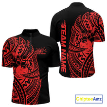 Load image into Gallery viewer, Custom Black And Red Polynesian Tribal Bowling Men Shirt, Maori Bowling League Shirt IPHW10971