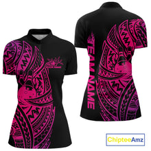 Load image into Gallery viewer, Custom Black And Pink Polynesian Tribal Bowling Women Shirt, Maori Bowling League Shirt IPHW10972