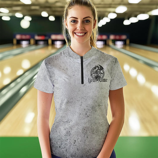 Custom Vintage Viking Dragon Bowling Quarter-Zip Team Shirt For Women, Celtic Bowling Shirt IPHW8586