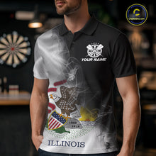 Load image into Gallery viewer, Custom Smoke Flame Illinois Flag Patriotic Darts Shirt For Men, Dart League Team Jerseys IPHW10744