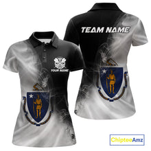 Load image into Gallery viewer, Custom Smoke Flame Massachusetts Flag Patriotic Darts Shirt For Women, Dart League Team Jerseys IPHW10747