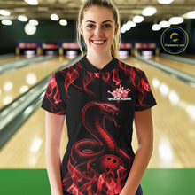Load image into Gallery viewer, Custom Black And Red Flame Cobra Snake Bowling Women Shirts, Bowling League Shirt IPHW10765