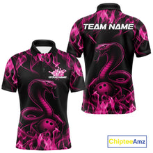 Load image into Gallery viewer, Custom Black And Pink Flame Cobra Snake Bowling Men Shirts, Bowling League Shirt IPHW10766