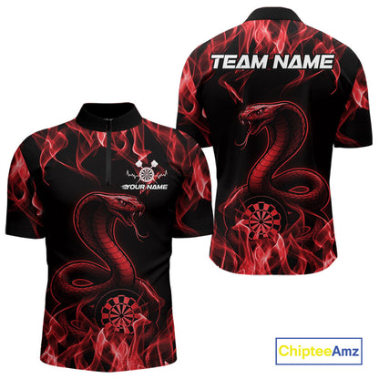 Custom Black And Red Flame Cobra Snake Dart Men Shirts, Dart League Shirt IPHW10770