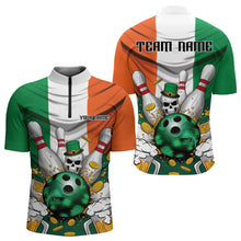 Load image into Gallery viewer, Custom Irish Flag St Patricks Day Bowling Quarter-Zip Team Shirts For Men, Skull Leprechaun Bowling IPHW8588