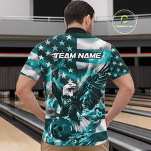 Load image into Gallery viewer, Custom Blue Flaming American Flag Eagle Bowling Team Men Shirt, Patriotic Bowlers Outfit IPHW10780