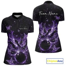 Load image into Gallery viewer, Custom Purple Galaxy Butterfly Bowling Women Quarter-Zip Shirt, Flame Bowling Jerseys IPHW11011