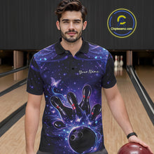 Load image into Gallery viewer, Custom Dreamy Blue And Purple Butterfly Men Bowling Polo Shirt, Bowling Team Outfit IPHW11016