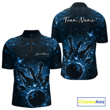 Load image into Gallery viewer, Custom Dreamy Blue Butterfly Men Bowling Quarter-Zip Shirt, Bowling Team Outfit IPHW11018