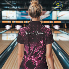 Load image into Gallery viewer, Custom Dreamy Pink Butterfly Women Bowling Polo Shirt, Bowling Team Outfit IPHW11019
