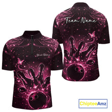 Load image into Gallery viewer, Custom Dreamy Pink Butterfly Men Bowling Quarter-Zip Shirt, Bowling Team Outfit IPHW11019