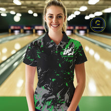 Load image into Gallery viewer, Custom Black And Green Splatter Camo Bowling Team Polo Shirts For Women IPHW10796