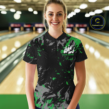 Load image into Gallery viewer, Custom Black And Green Splatter Camo Bowling Team Quarter-Zip Shirts For Women IPHW10796