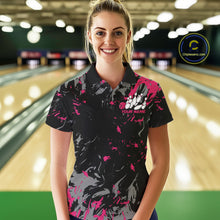 Load image into Gallery viewer, Custom Black And Pink Splatter Camo Bowling Team Polo Shirts For Women IPHW10797