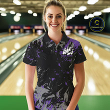 Load image into Gallery viewer, Custom Black And Purple Splatter Camo Bowling Team Polo Shirts For Women IPHW10798
