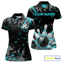 Load image into Gallery viewer, Custom Black And Turquoise Blue Splatter Camo Bowling Team Polo Shirts For Women IPHW10799