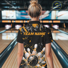 Load image into Gallery viewer, Custom Black And Yellow Splatter Camo Bowling Team Polo Shirts For Women IPHW10800